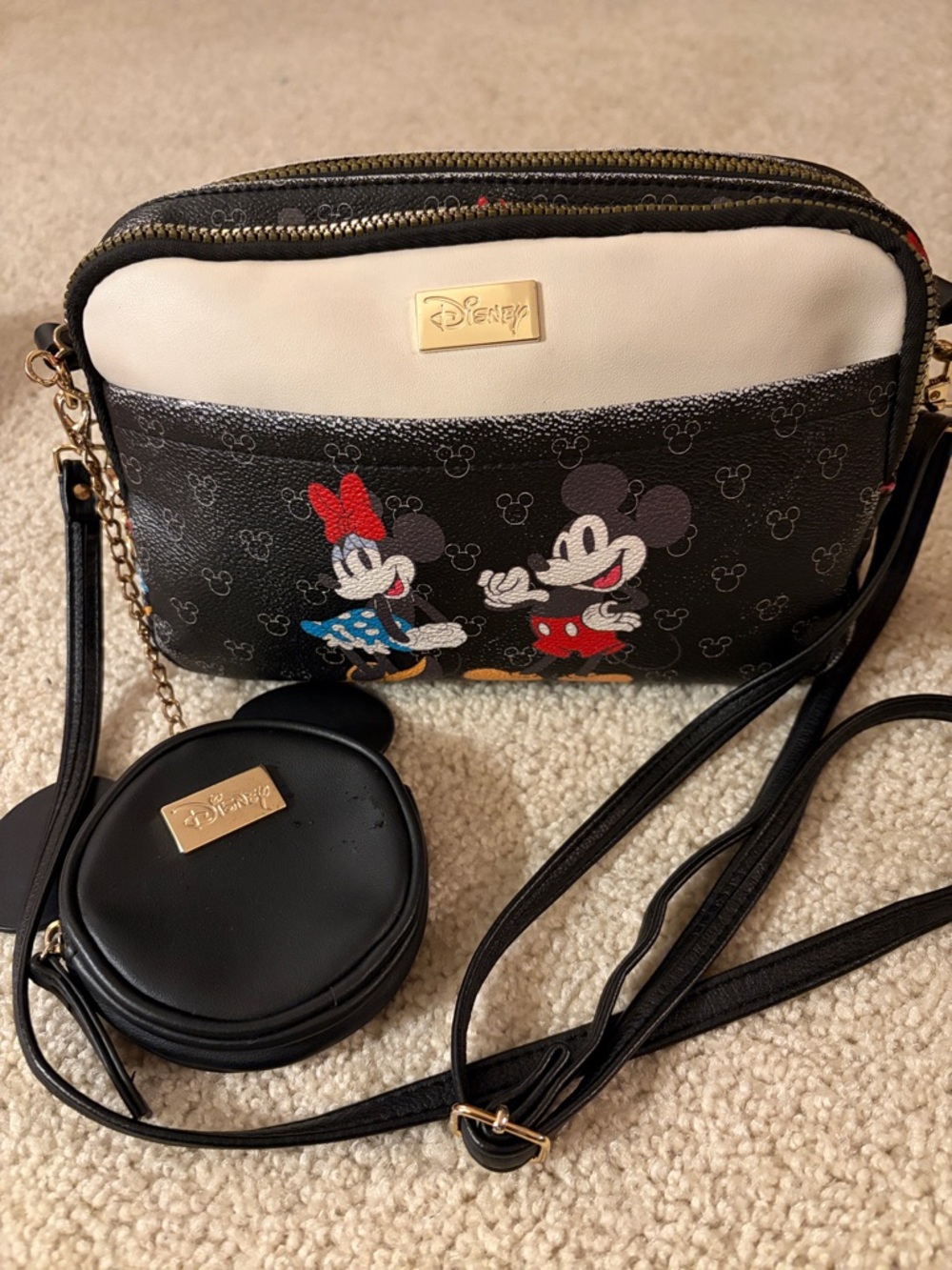 Primark Disney Black and Cream Minnie & Mickey Crossbody with Small Coin Pouch
